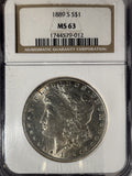 1889-S Morgan Silver Dollar, MS63 NGC, (14968)