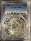 1891 Morgan Silver Dollar, MS64 PCGS, (14970)