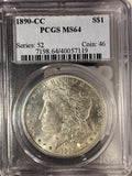 1890-CC Morgan Silver Dollar, MS64 PCGS, (14978)