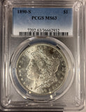 1890-S Morgan Silver Dollar, MS63 PCGS, (14982)