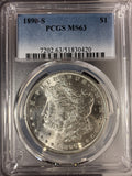 1890-S Morgan Silver Dollar, MS63 PCGS, (14984)