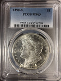 1890-S Morgan Silver Dollar, MS63 PCGS, (14986)