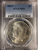 1890-S Morgan Silver Dollar, MS63 PCGS, (14988)