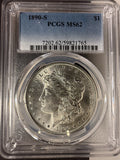 1890-S Morgan Silver Dollar, MS62 PCGS, (14990)