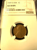 1909-S VDB Lincoln Wheat Cent, AU58BN NGC (15005)