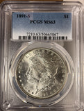 1891-S Morgan Silver Dollar, MS63 PCGS, (15018)