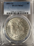 1891-CC Morgan Silver Dollar, MS63 PCGS, (15028)