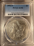 1892-S Morgan Silver Dollar, AU50 PCGS, (15046)
