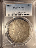1893 Morgan Silver Dollar, VF30 PCGS, (15052)