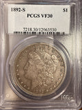 1892-S Morgan Silver Dollar, VF30 PCGS, (15047)