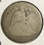 1865-S Seated Liberty Half Dollar, Circulated, (15078)