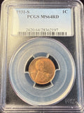 1931-S Lincoln Wheat Cent, MS64RD PCGS, (15121)