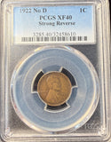 1922 No D, Strong Rev. Lincoln Wheat Cent, XF40 PCGS, (15125)