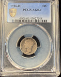 1916-D Mercury Dime, Key Date, AG03 PCGS (15134)