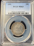 1891 Seated Liberty Quarter, MS63 PCGS (15147)
