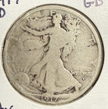 1917-D OBV Walking Liberty Half Dollar, Circulated, (15155)