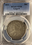 1811 Capped Bust Half Dollar, L-8 VF30 PCGS (15259)