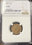 1859 Indian Head Cent, AU55 NGC, (15270)