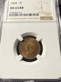 1868 Indian Head Cent, MS64RB NGC, (15304)