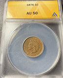 1876 Indian Head Cent, AU50 ANACS, (15328)