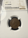 1877 Indian Head Cent, VF30 NGC, (15336)