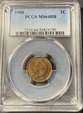 1908 Indian Head Cent, MS64RB PCGS. (15344)