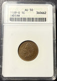 1909-S Indian Head Cent, AU50 ANACS. (15380). Great Eye Appeal