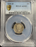 1916-D Mercury Dime, Key Date, AG03 PCGS (15421)