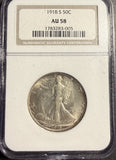 1918-S Walking Liberty Half Dollar, AU58 NGC (15461)
