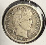 1909-S Barber Dime, Circulated. (15710)