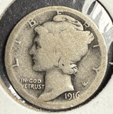1916-D Mercury Head Dime, AG. (15728) Key Date