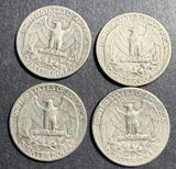 Lot, 4 pcs 1940-S Washington Quarters XF (15766)