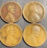 Lot 4pcs, 1912-D Lincoln Cents, Average Circulated. (15768)