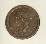 1851 Large Cent, N-1. MS64BN, NGC. (15780). Great Eye Appeal