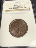 1854 Large Cent. N-3. MS64BN, NGC. (15782)