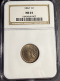 1862 Indian Head Cent, MS64 NGC. (15788)