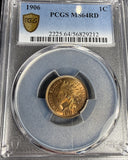 1906 Indian Head Cent, MS64RD PCGS, (15801) Full Red