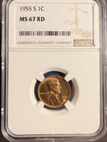 1955-S Lincoln Cent, MS67RD NGC (15812) Stock Photo