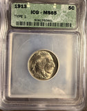 1913 T-1 Buffalo Nickel, MS65 IGC. (15816)