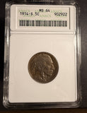1914-S Buffalo Nickel, MS64 ANACS. (15820)