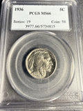 1936 Buffalo Nickel, MS66 PCGS. (15845)
