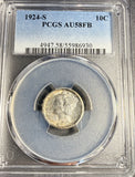 1924-S Mercury Head Dime, AU58FB PCGS  (15858)