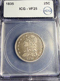 1835 Capped Bust Quarter, VF25 ICG. (15868)