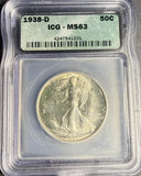 1938-D Walking Liberty Half Dollar, MS63 ICG (15888)