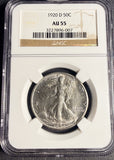 1920-D Walking Liberty Half Dollar, AU55 NGC (15892)