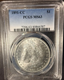 1891-CC Morgan Silver Dollar, MS63 PCGS. (15908)