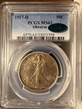 1917-D OBV, Walking Liberty Half Dollar, MS64 PCGS+CAC (15935)