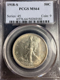 1918-S, Walking Liberty Half Dollar, MS64 PCGS  (15945)