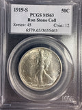 1919-S, Walking Liberty Half Dollar, MS63 PCGS  (15947) Key Date