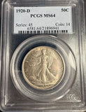 1920-D Walking Liberty Half Dollar, MS64 PCGS  (15951)